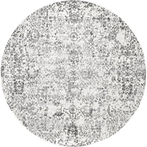 Isolated view of Grey Round Cardinal Peony Vineyard Rug, showcasing its design