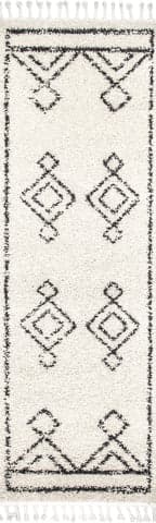 Isolated view of Off White Runner Moroccan Diamond Drop Tassel Rug, showcasing its design