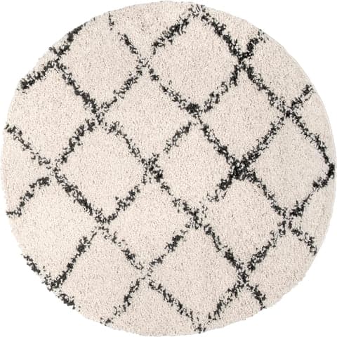 Isolated view of Off White Round Moroccan Lattice Tassel Rug, showcasing its design