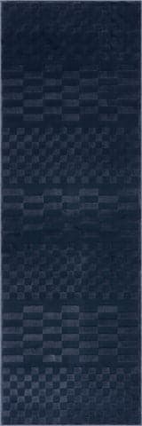 Isolated view of Blue Runner Vira Checkered Plush Textured Washable Rug, showcasing its design