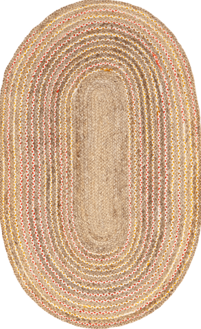 Isolated view of Natural Oval Braided Jute Rug, showcasing its design