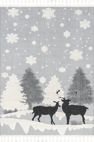 Isolated view of Light Grey Rectangle Pippa Reindeer Rug, showcasing its design