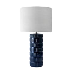 Isolated view of Blue  25-inch Tangela Ridged Ceramic Table Lamp, showcasing its design
