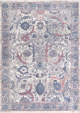 Isolated view of Blue Rectangle Persian Charmia Fringe Rug, showcasing its design