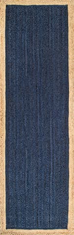 Isolated view of Navy Runner Jute Simple Border Rug, showcasing its design