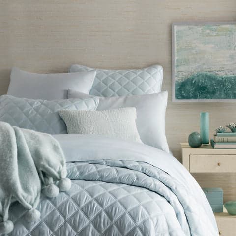 Quilted Silken Solid Coverlet | Robin's Egg Blue