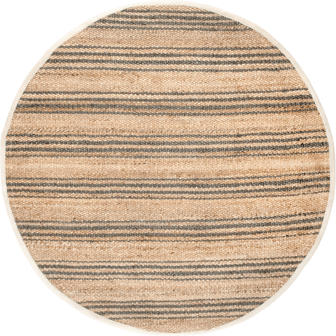 Isolated view of Natural Round Sycamore Striped Jute Rug, showcasing its design