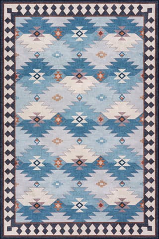 Isolated view of Blue Rectangle Jasdin Southwestern Washable Rug, showcasing its design