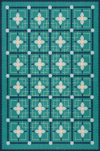 Isolated view of Turquoise Rectangle Garden Grid Checkered Washable Rug, showcasing its design