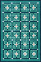 Isolated view of Turquoise Rectangle Garden Grid Checkered Washable Rug, showcasing its design
