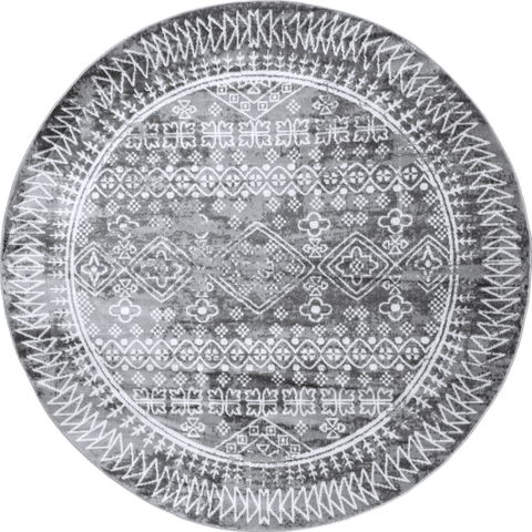 Isolated view of Grey Round Evanescent Moroccan Rug, showcasing its design