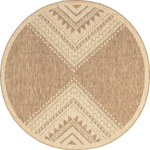 Isolated view of Brown Round Aztec Prism Indoor/Outdoor Rug, showcasing its design