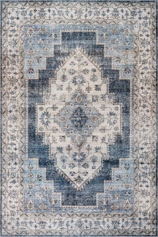 Isolated view of Navy Runner Maria Oasis Medallion Spill Proof Washable Rug, showcasing its design
