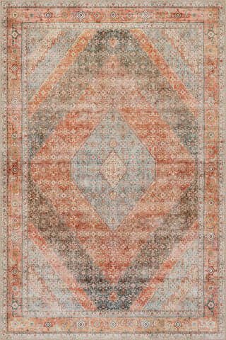 Isolated view of Coral Rectangle Sybella Medallion Washable Rug, showcasing its design