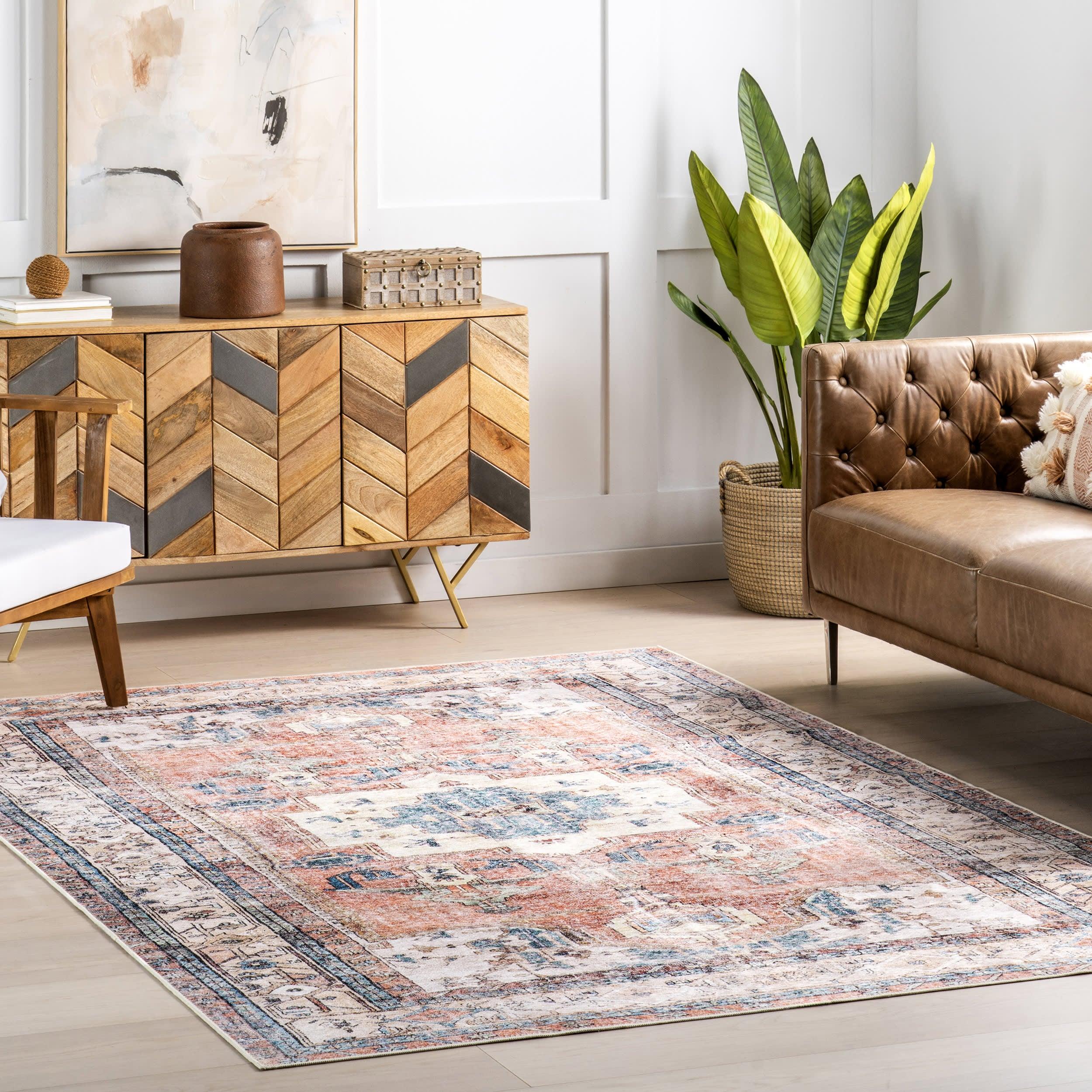 Fading Oriental Spill Proof Washable Rug | Light Rust – Rugs USA
