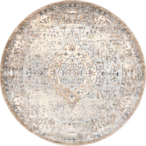 Isolated view of Beige Round Ivied Medallion Rug, showcasing its design