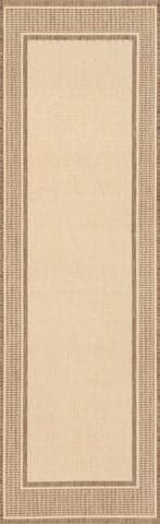 Isolated view of Beige Runner Monochrome Bordered Indoor/Outdoor Rug, showcasing its design