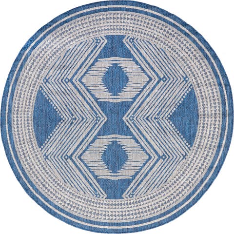Isolated view of Blue Round Iris Totem Indoor/Outdoor Flatweave Rug, showcasing its design