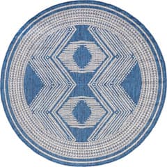 Isolated view of Blue Round Iris Totem Indoor/Outdoor Flatweave Rug, showcasing its design
