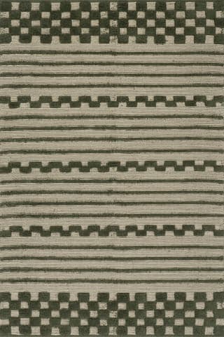 Isolated view of Green Rectangle Nubi Bohemian Striped Hand Woven Rug, showcasing its design