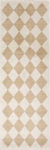 Isolated view of Ivory Runner Vanni Checkered Fringed Rug, showcasing its design