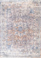Isolated view of Blue Rectangle Wreath Medallion Fringe Rug, showcasing its design