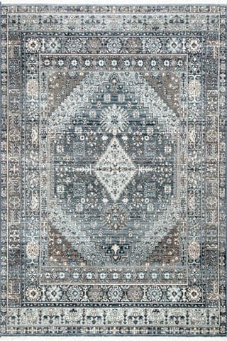 Isolated view of Light Blue Rectangle Shaded Medallion Fringe Rug, showcasing its design