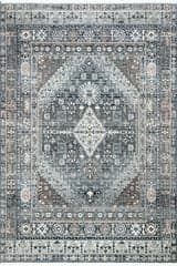 Isolated view of Light Blue Rectangle Shaded Medallion Fringe Rug, showcasing its design