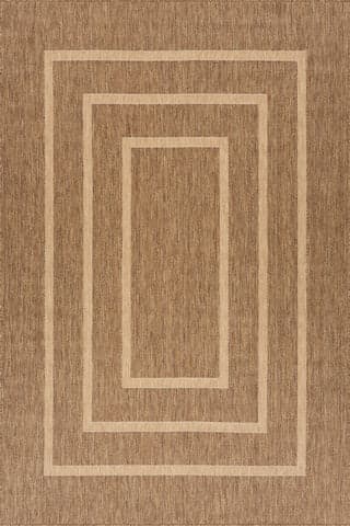 Isolated view of Brown Rectangle Thena Modern Bordered Indoor/Outdoor Rug, showcasing its design
