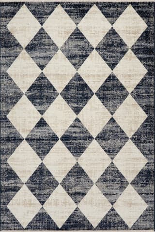 Isolated view of Navy Runner Vanni Checkered Fringed Rug, showcasing its design
