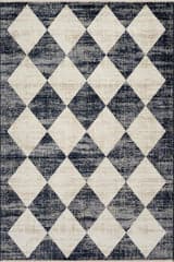 Isolated view of Navy Runner Vanni Checkered Fringed Rug, showcasing its design