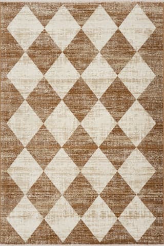 Isolated view of Tan Rectangle Vanni Checkered Fringed Rug, showcasing its design
