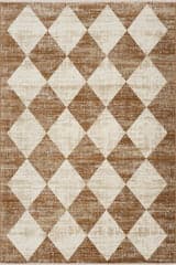 Isolated view of Tan Rectangle Vanni Checkered Fringed Rug, showcasing its design