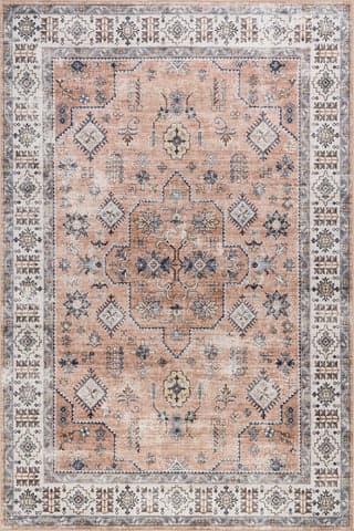 Isolated view of Peach Rectangle Darla Medallion Washable Rug, showcasing its design
