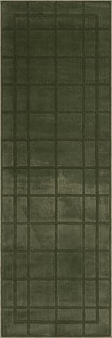 Isolated view of Green Runner Zephyra Checkered Plush Textured Washable Rug, showcasing its design