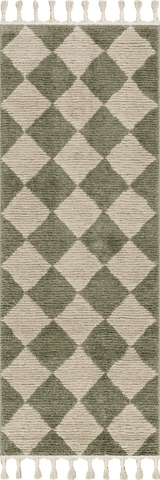 Isolated view of Green Runner Aylin Diamond Tasseled Rug, showcasing its design