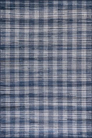 Denim Plaid Machine Washable Rug | Blue