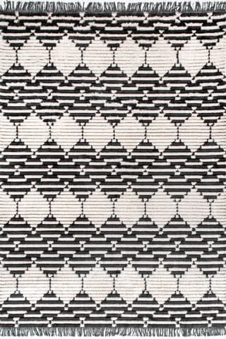 Isolated view of Beige Rectangle Striped Harlequin Tasseled Rug, showcasing its design
