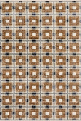 Isolated view of Light Brown Runner Izenna Modern Checkered Rug, showcasing its design