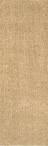 Isolated view of Tan Runner Nori Lustered Solid Washable Rug, showcasing its design