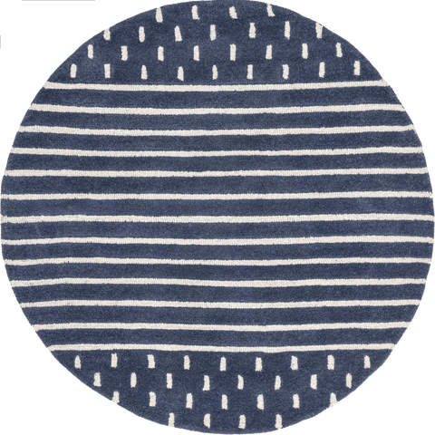 Isolated view of Navy Round Mandia Striped Rug, showcasing its design