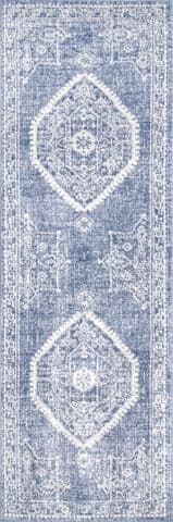 Isolated view of Blue Runner Serrated Emblem Rug, showcasing its design