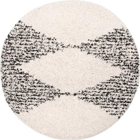Isolated view of Off White Round Moroccan Diamond Pinstripes Tassel Rug, showcasing its design