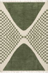 Isolated view of Green Rectangle Monda Moroccan Bohemian Hand Woven Rug, showcasing its design