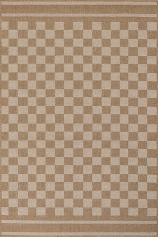 Isolated view of Ivory Rectangle Layali Modern Checkered Indoor/Outdoor Rug, showcasing its design