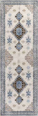 Isolated view of Blue Runner Clovebud Medallion Washable Rug, showcasing its design