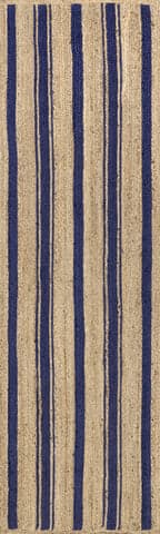 Isolated view of Royal Blue Runner Calathea Striped Jute Rug, showcasing its design