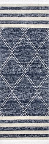 Isolated view of Navy Runner Diamonds And Stripes Fringe Indoor/Outdoor Rug, showcasing its design