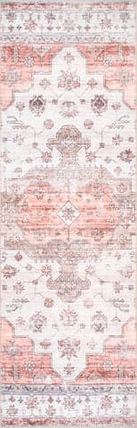 Isolated view of Beige Runner Francis Cartouche Medallion Washable Rug, showcasing its design