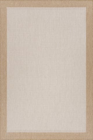 Isolated view of Ivory Rectangle Zinea Bohemian Bordered Indoor/Outdoor Rug, showcasing its design